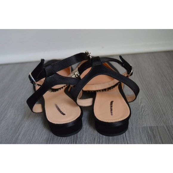 JCrew $198 Satin Jeweled Ankle-Strap Flats Sz 6.5 Black F8479 Shoes Jewels NEW - Picture 2 of 3